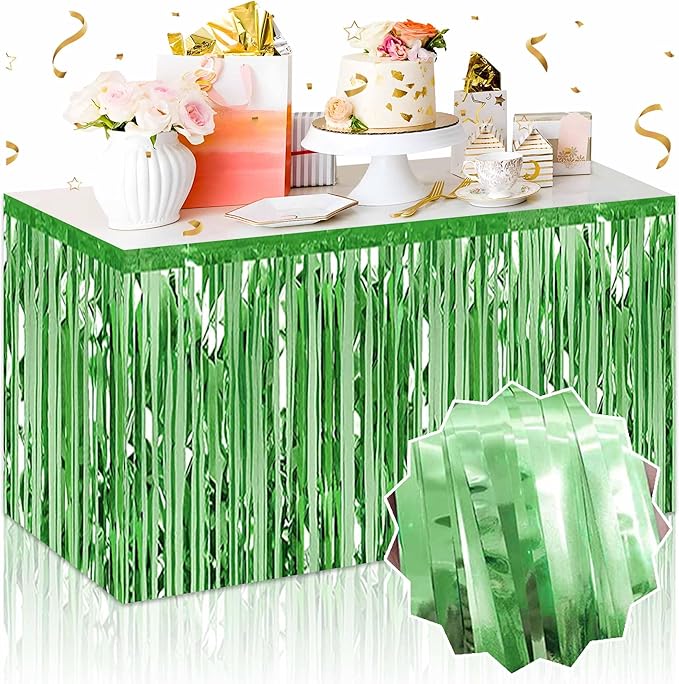 3 Pack 29 x108 Inch Light Green Foil Fringe Table Skirts Metallic Banner by LANTIANCHEN