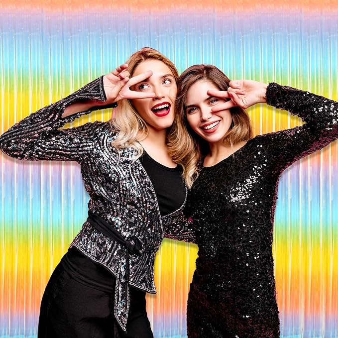 6 Pack Rainbow Foil Fringe Curtain Backdrop, 3.28Ft x 8.2Ft Metallic Tinsel - Image 5