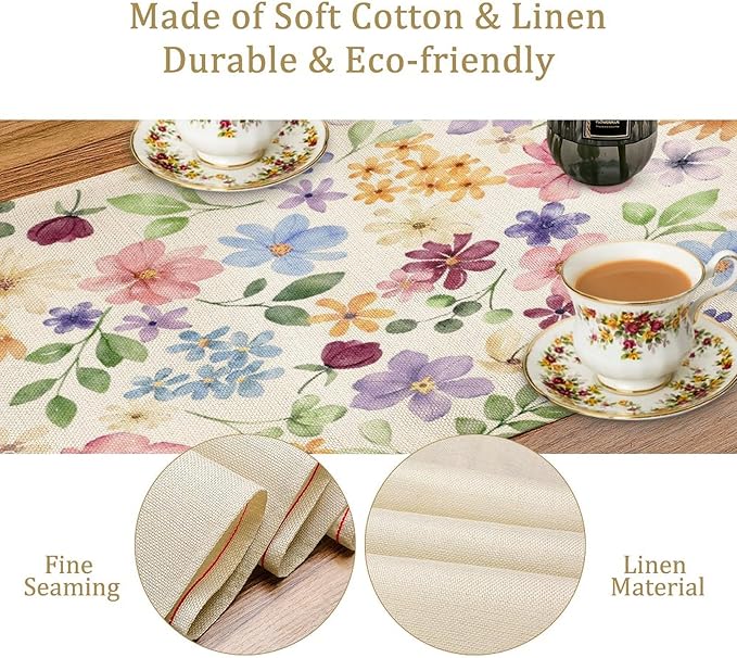 Floral Decorative Table Runner, Watercolor Floral Botanical Rustic Modern Style - Image 4
