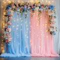 Tulle Backdrop Curtain with Lights String 10FT X 8FT Pink and Blue Sheer Tulle by Xiomot