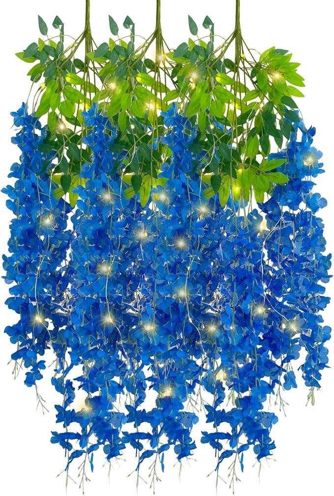 12 Pack Royal Blue Wisteria Hanging Flowers Garland by Luerbi