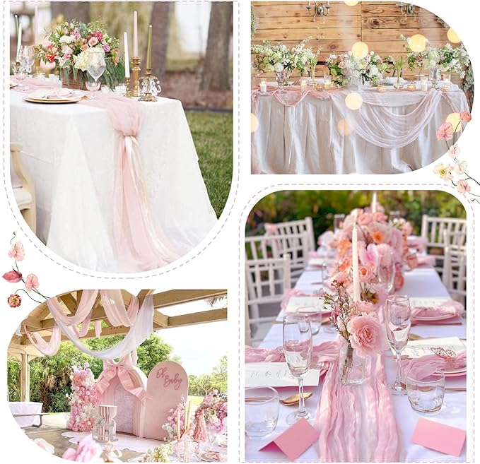 Sioloc 10 Pack Light Pink Cheesecloth Table Runner Fall Autumn Decor - Image 4