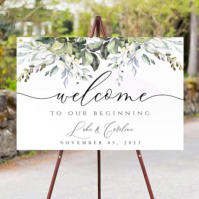 Greenery Wedding Welcome Sign, Rustic Wedding Welcome Sign, Welcome Sign Wedding - Image 3