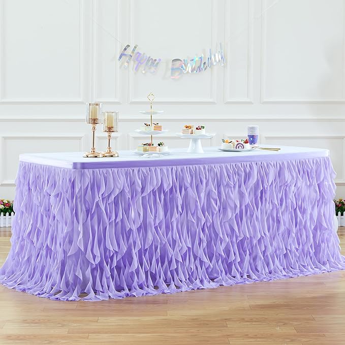 PARTISKY Lavender Purple Tulle Curly Willow Table Skirt - Image 5