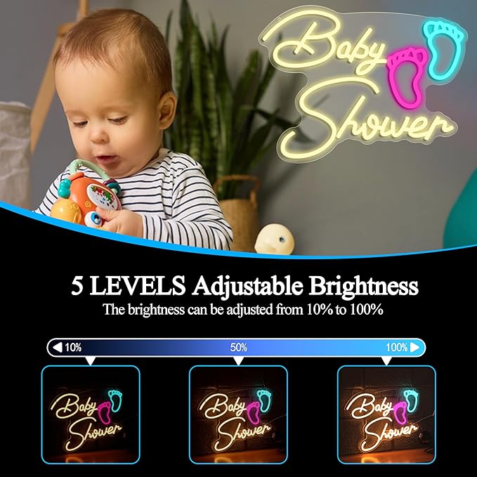 Baby Shower Neon Sign for Wall Decoration, Dimmable Oh Baby Neon Light for - Image 3