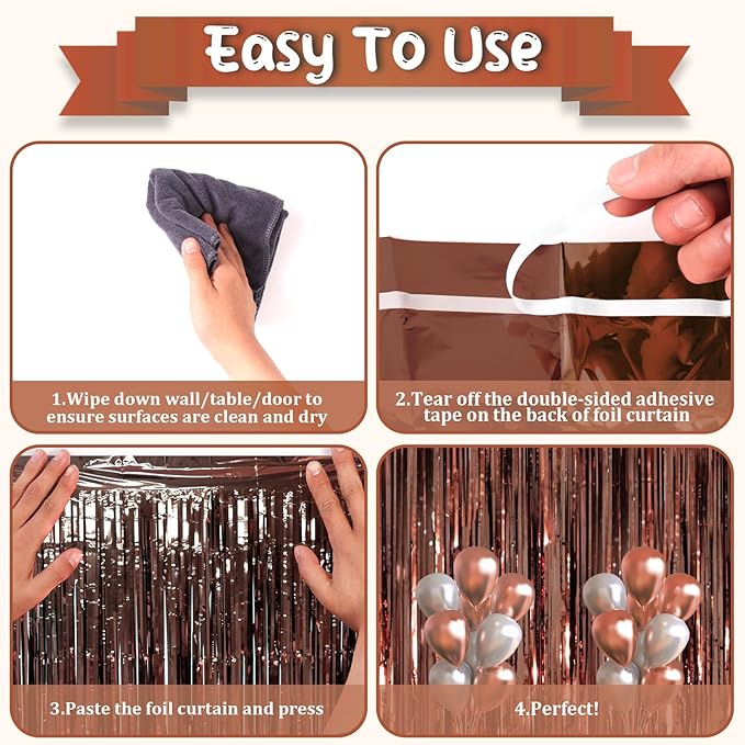 2 Pack Brown Foil Fringe Backdrop Curtains, Tinsel Streamers Party Decorations - Image 4