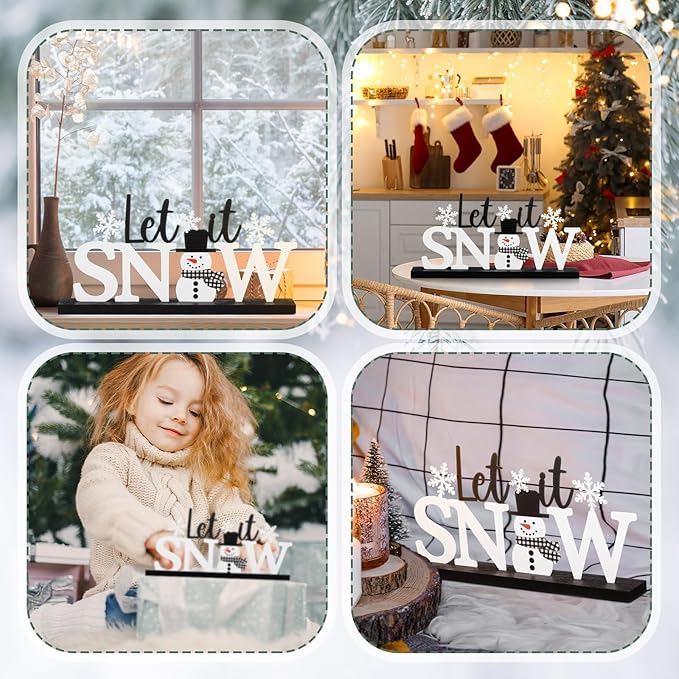 Winter Metal Sign Let It Snow Table Decor Christmas Tiered Tray Decor - Image 6
