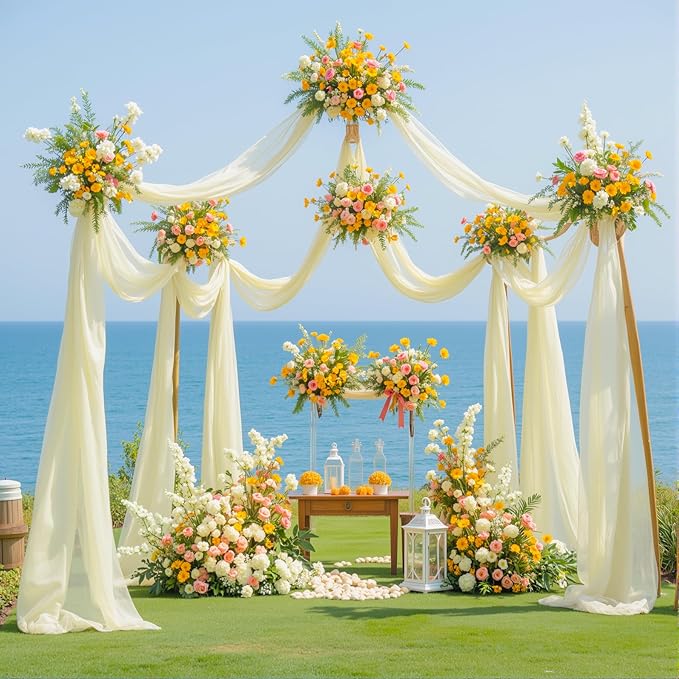 2 Panels Wedding Arch Draping Fabric Ivory Sheer Backdrop Curtain Arch Drape - Image 3