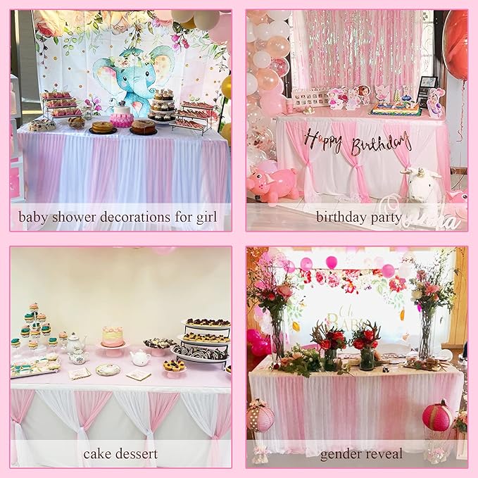 Suppromo 9ft Pink Tulle Table Skirts - Image 7