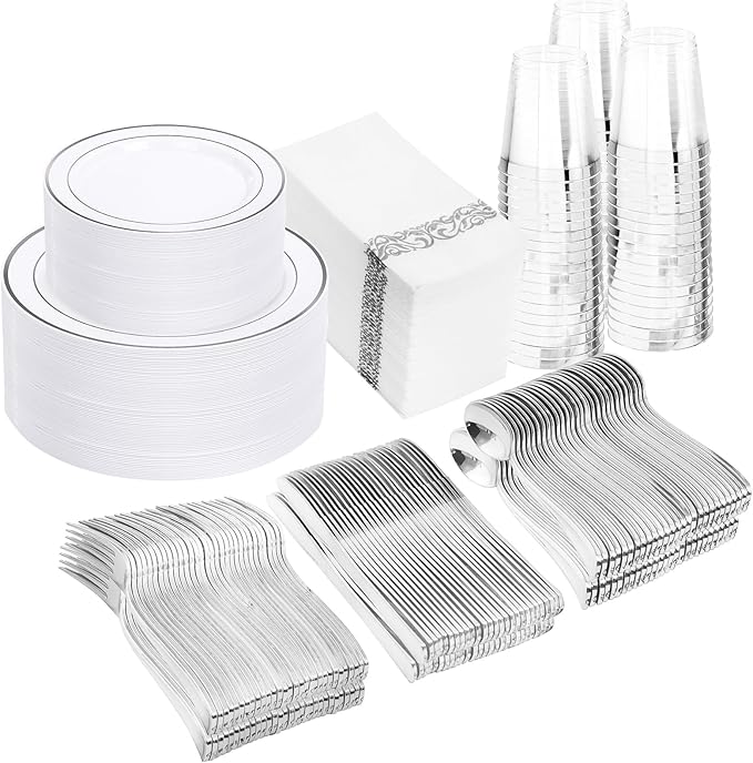 350 Pcs Silver Plastic Plates by WDF
