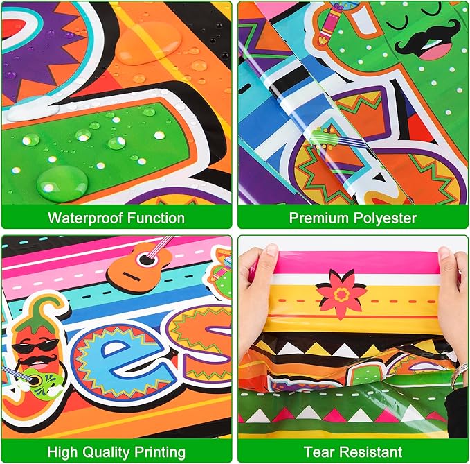 4 PCS Cinco De Mayo Tablecloth, Disposable Mexican Striped Table Covers - Image 3