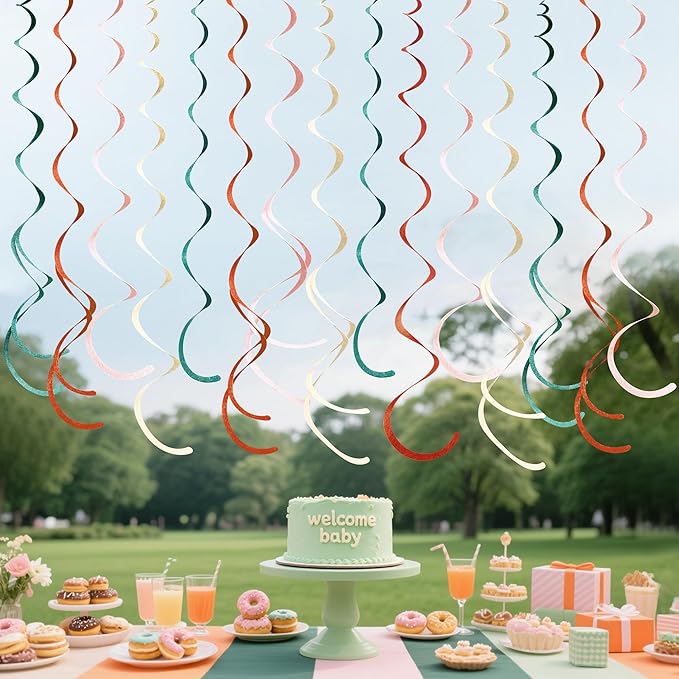 36 Pcs Boho Hanging Swirl Decorations Aqua Green Orange Pink Beige Felt Swirl - Image 7