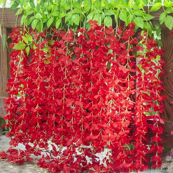 12 Pack Red Wisteria Hanging Flowers Garland, 3.77 Feet Artificial Flower Vines - Image 4