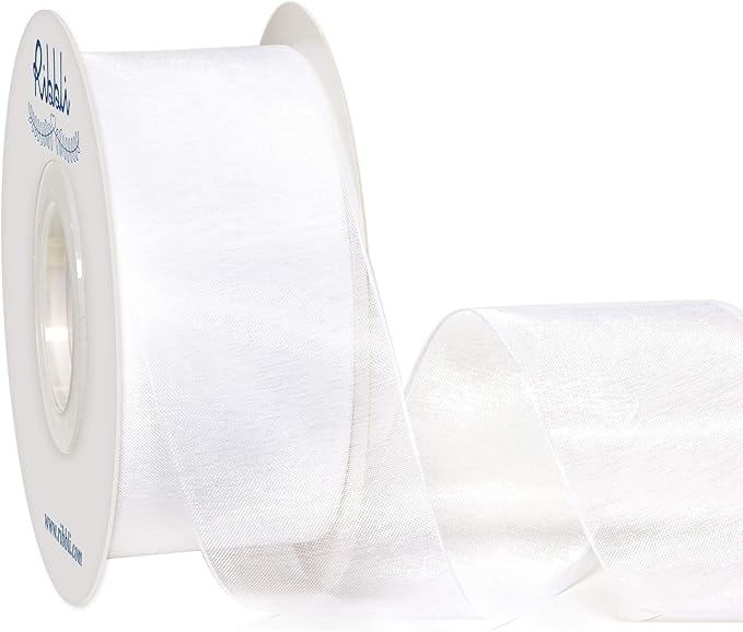 Ribbli White Sheer Organza Ribbon, 1-1/2 Inches x Continuous 50 Yard Use by Ribbli