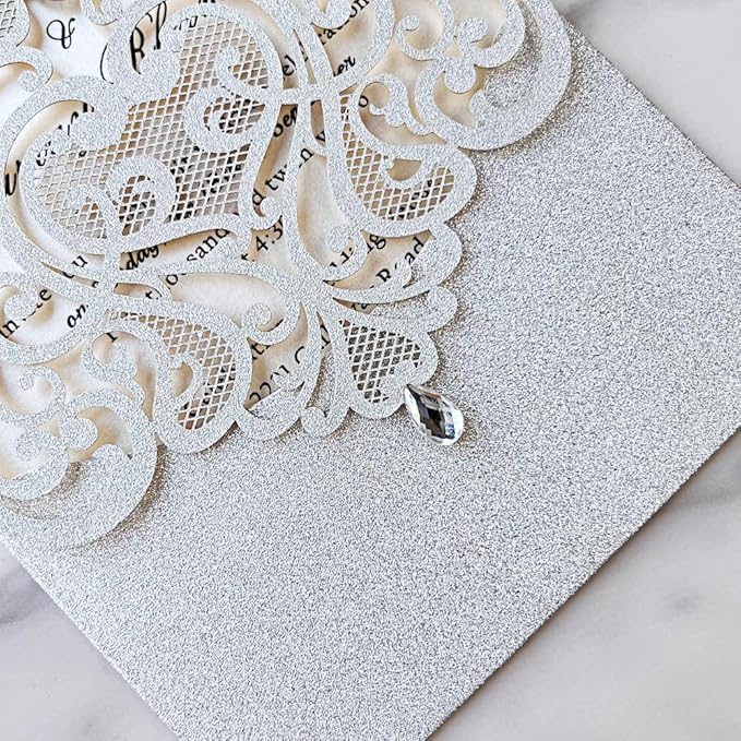 Hosmsua 5.1 x 7.3 Inch 50PCS Silver Glitter Wedding Invitation Cards - Image 6