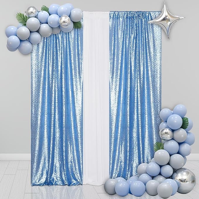 Eternal Beauty Sequin Backdrop Curtains, 2x8 Ft-2 Panels Baby Blue Back Drop - Image 2
