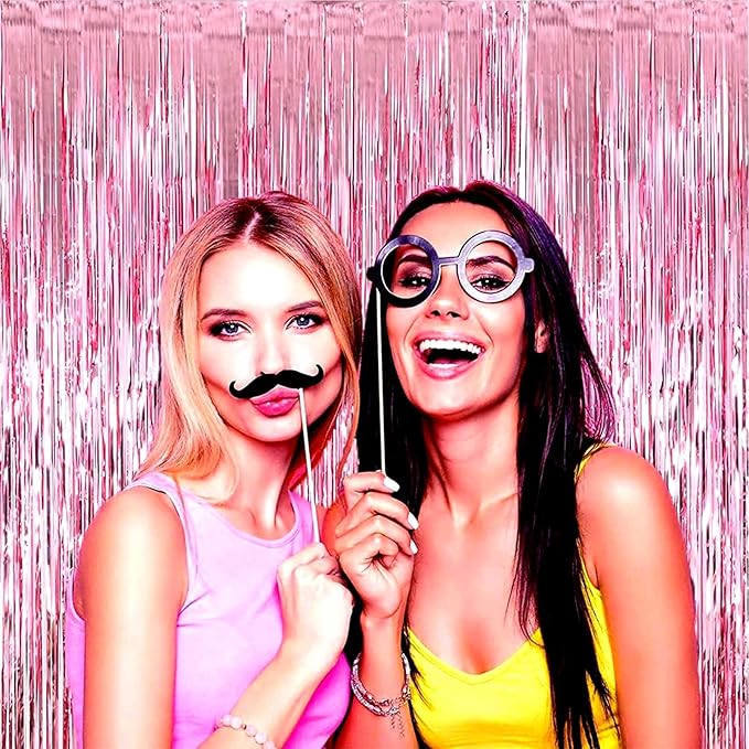 4 Pack Pink Foil Fringe Curtain Backdrop, 3.28Ft x 8.2Ft Metallic Tinsel Foil - Image 5
