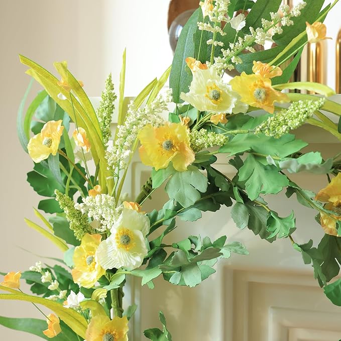 Mizii Yellow Artificial Flower Garland 6FT Fake Poppy Floral Garland Hanging - Image 7
