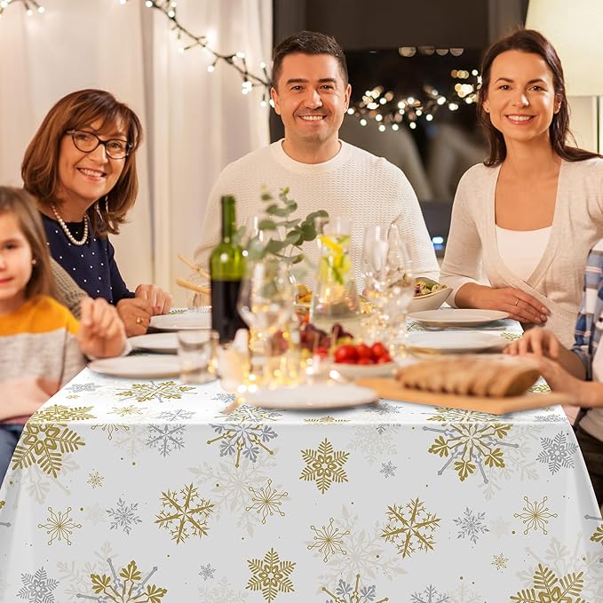 12Pcs Christmas Snowflake Party Tablecloths Decorations, Plastic White and Gold - Image 7