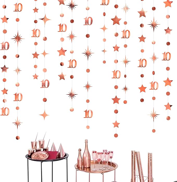 Rose Gold 10th Birthday Decorations Number 10 Circle Dot Twinkle Star Garland by pinkblume