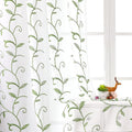 VISIONTEX Embroidered Green Sheer Voile Curtains, Leaves Embroidery Faux Linen by VISIONTEX