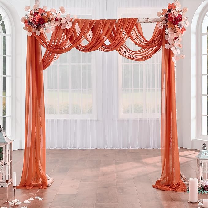 Arch Drapes for Wedding Arch Draping Fabric 6Panels Terracotta Sheer Backdrop - Image 7