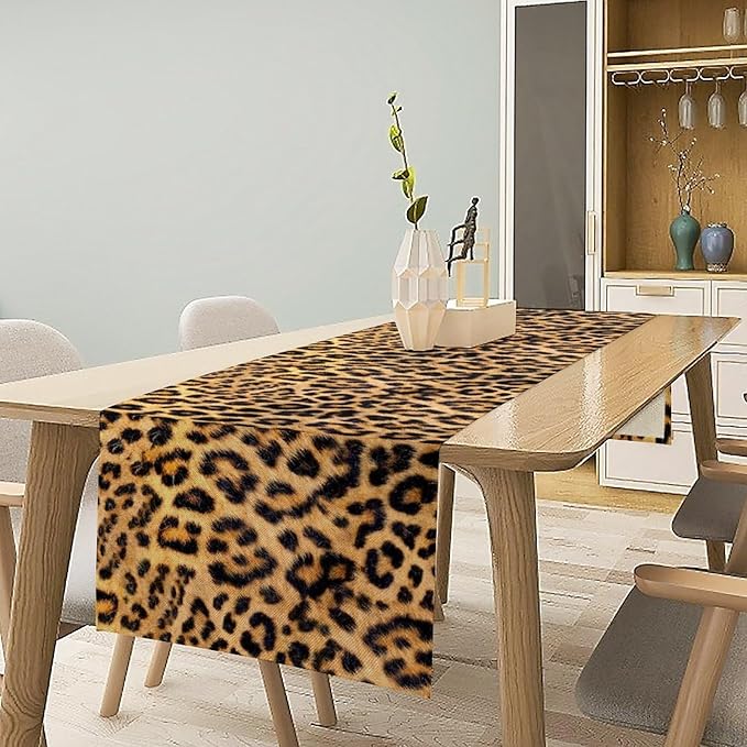Leopard Print Dinning Table Runner, Cotton Linen Rustic Cottage Country Farm - Image 3