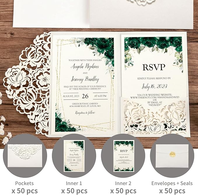 DORIS HOME 50pcs Laser Cut Wedding Invitations - Image 4