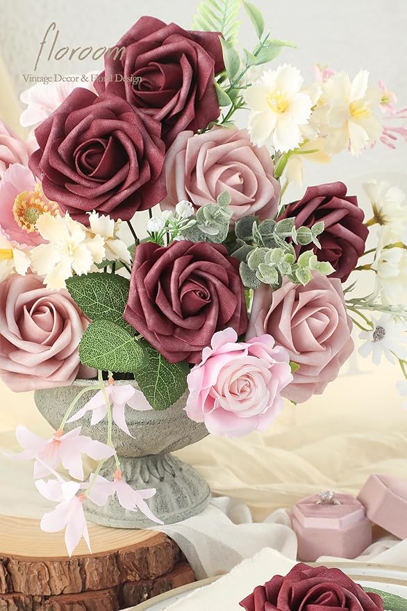 Floroom Artificial Flowers 25pcs Real Looking Cinnamon Rose & Shabby Pink Foam - Image 5