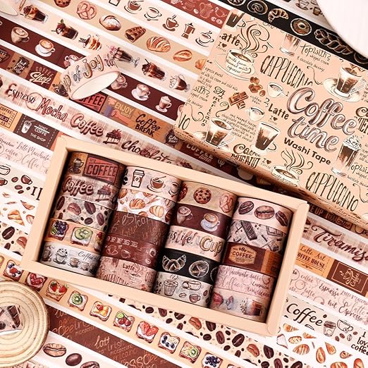 20 Rolls Coffee Theme Washi Tape Set, Writable Decorative Tapes - Image 7