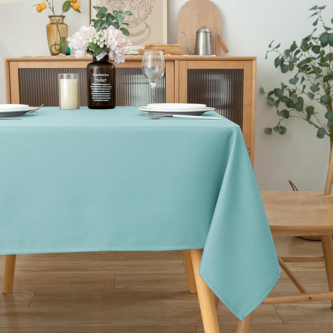 Biscaynebay Square Tablecloth 60x60 Inch-Auqa Blue Card Fabric Table - Image 3