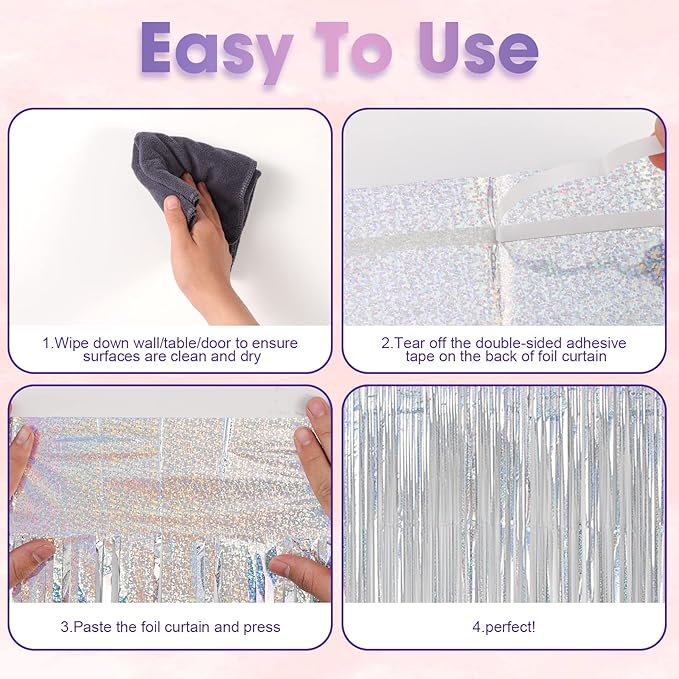4 Pack Laser Silver Foil Fringe Backdrop Curtains, Tinsel Streamers Birthday - Image 4
