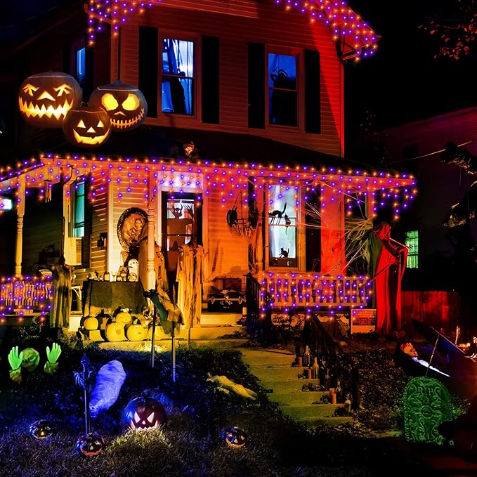 KNONEW 33FT 400 LED Orange Purple Halloween Lights Outdoor Black Wire String - Image 8