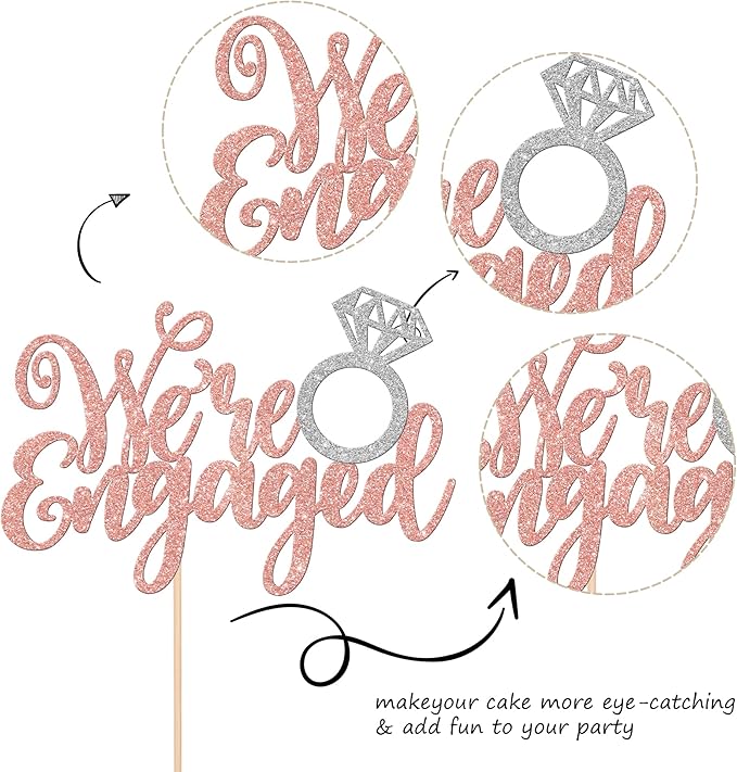 1 PCS We're Engaged Cake Topper Glitter Diamond Ring Wedding Engagement Cake - Image 2