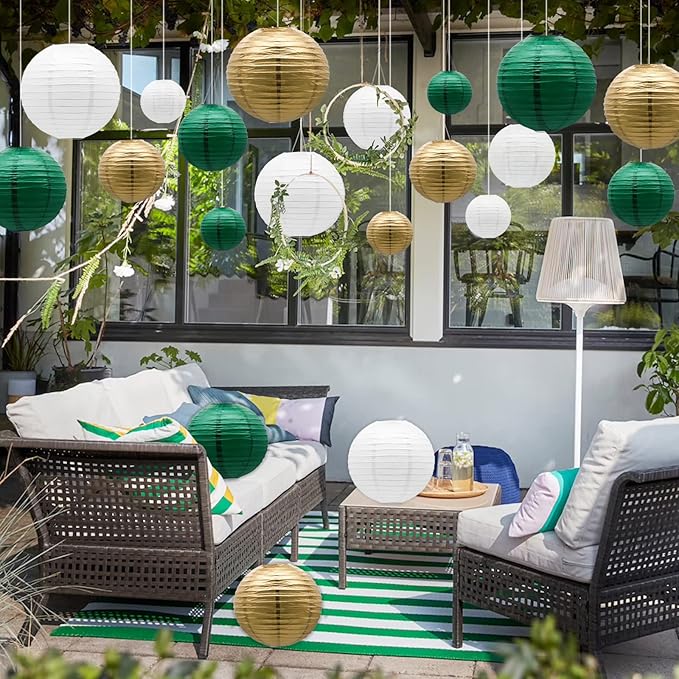 ADLKGG Green Gold Paper Lanterns Party Decorations, Round Hanging Lantern - Image 6