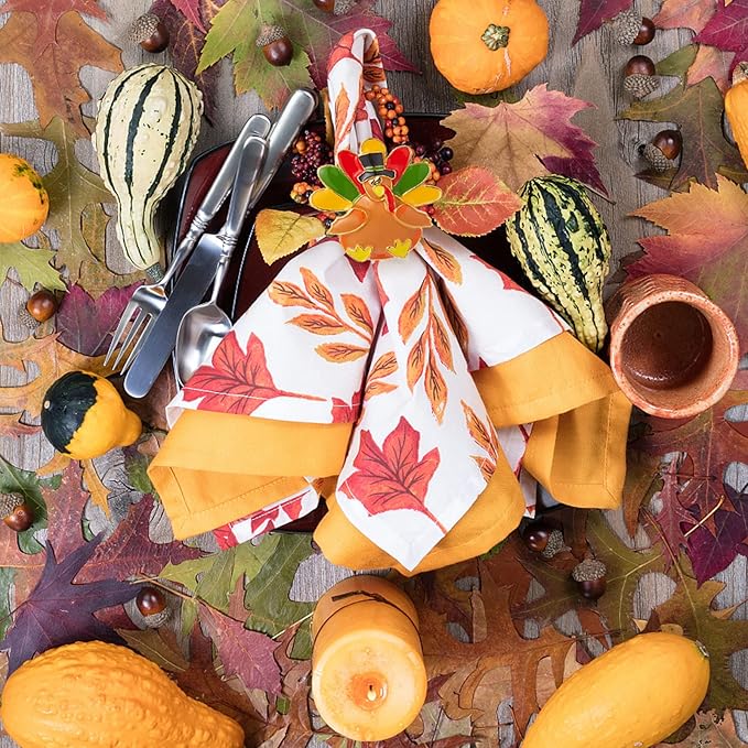 Halatool 8 PCS Thanksgiving Day Turkey Napkin Ring Funny Metal Festival Napkin - Image 5