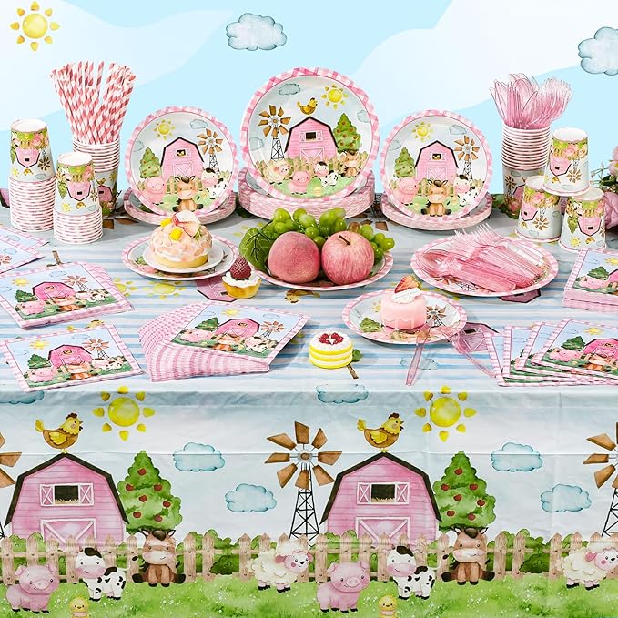 452 Pcs Pink Farm Animal Birthday Decorations - Image 6