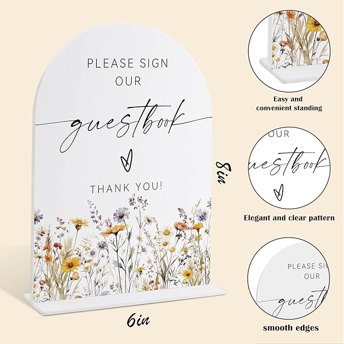 Wedding Signs for Ceremony and Reception, Boho Floral Please Sign Our Guestbook - Image 2