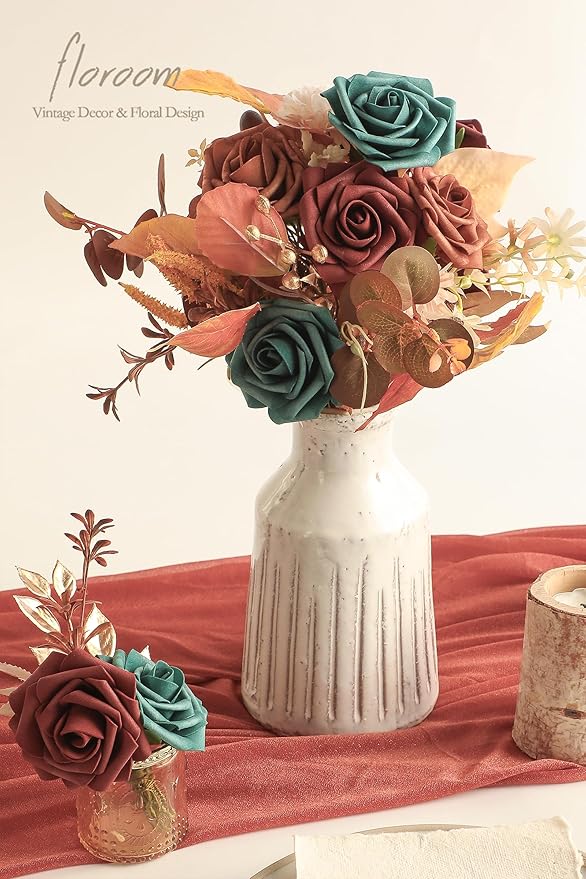 Floroom Artificial Flowers 25pcs Real Looking Peacock Green Foam Fake Roses - Image 6