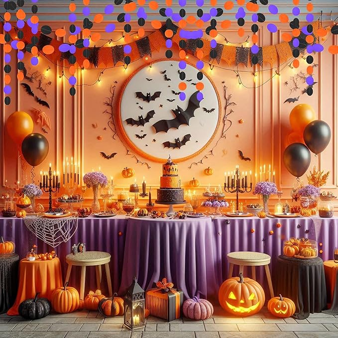 Black-Orange-Purple Halloween Party-Decorations - 52Ft Paper Garland Streamers - Image 4