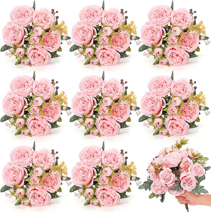 8 Bundles Artificial Peonies Flowers Boho Faux Flowers Arrangements Artificial by Yuxung