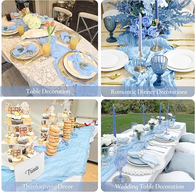 6 Pack Baby Blue Cheesecloth Table Runner 120 inch Gauze Cheese Cloth Table - Image 5