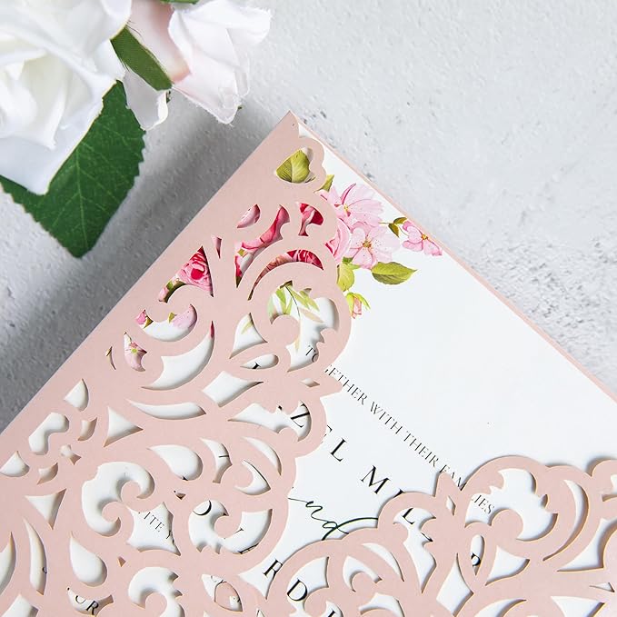 20Pcs Blush Pink Laser Cut Invitation Cards - Image 5