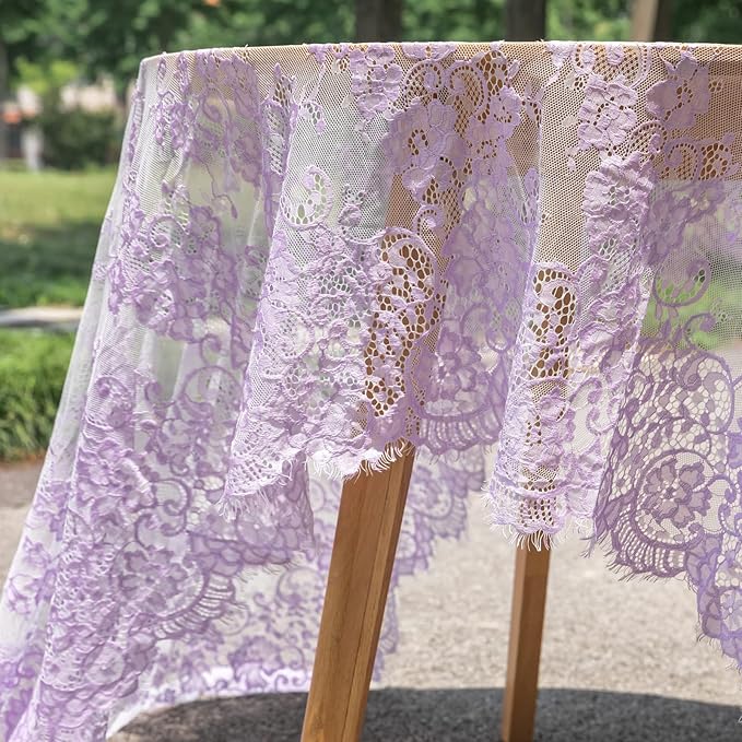 TINWIN Purple Lace Tablecloth 60x120 Inch Rectangle Vintage Runner Eyelash - Image 5