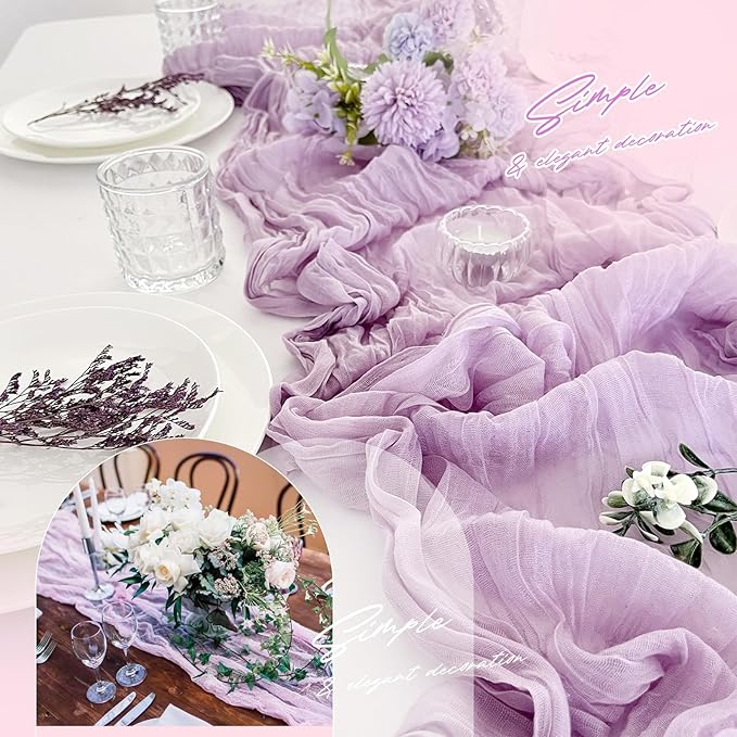 Aktor 4 Pack Lavender Table Runner Boho Cheesecloth Table Runner Semi Sheer - Image 6