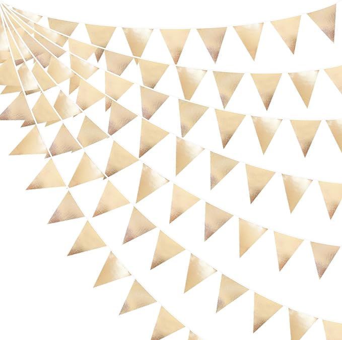 Champagne Gold Party Decoration Metallic Fabric Triangle Pennant Banner Flag by pinkblume