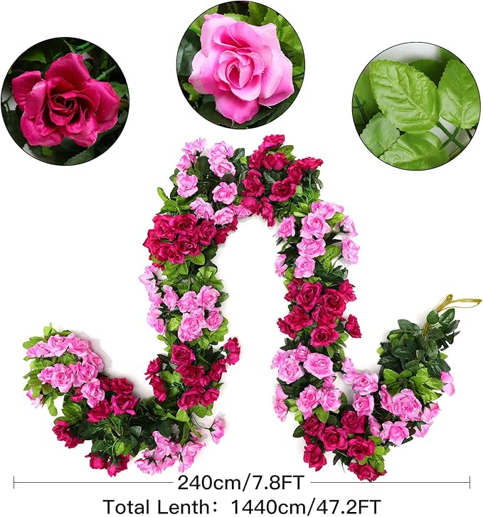 Floweroyal 6 Pack Artificial Flower Garlands 15.8FT Fake Rose Vines Silk - Image 7