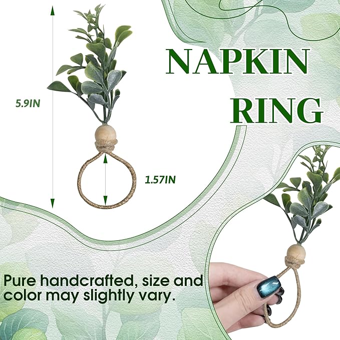 MAOANME Napkin Rings Set of 12, Rustic Eucalyptus Napkin Holder Rings - Image 2