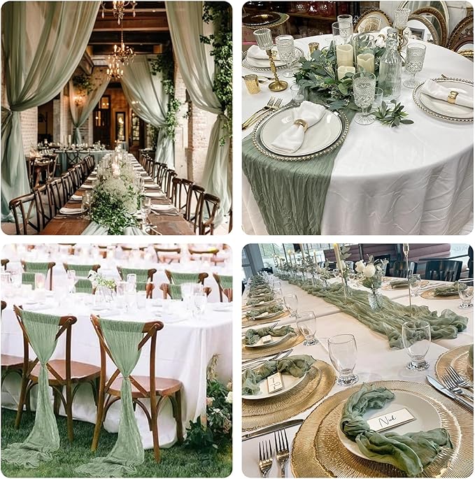 Sioloc 5 Pack Sage Green Cheesecloth Table Runner Fall Autumn Decor - Image 5
