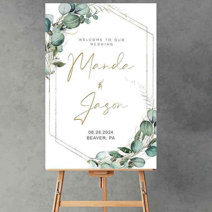 Generic Greenery Wedding Welcome Sign, 18x27 inches, Modern Geometric - Image 2